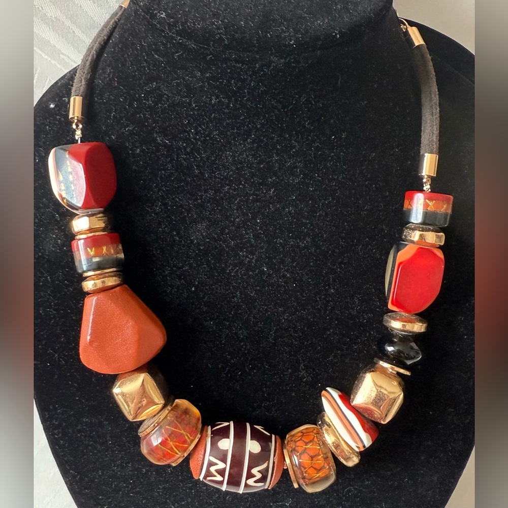 Chico’s Chunky Statement Fall Colors Multicolor Beaded Necklace 22”
